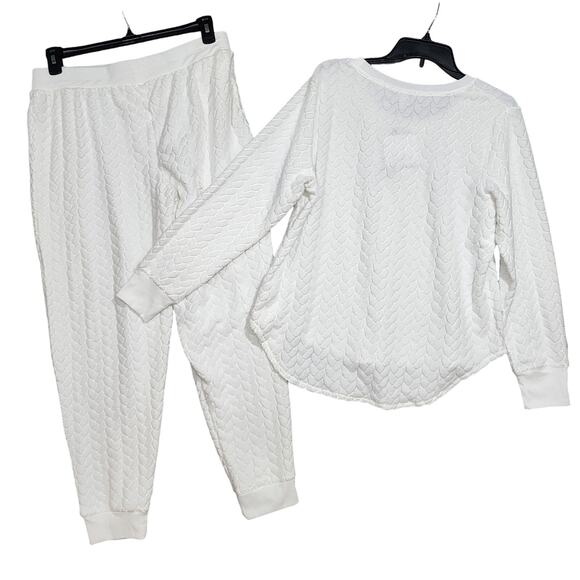 Roudelain Cable Knit Pajama Set Cloud Dancer Long Sleeve Jogger Style Large - Picture 2 of 8
